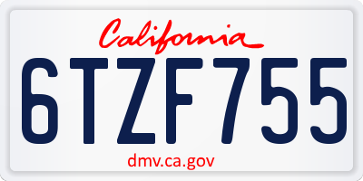 CA license plate 6TZF755