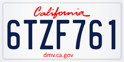 CA license plate 6TZF761