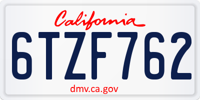 CA license plate 6TZF762