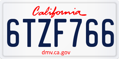CA license plate 6TZF766