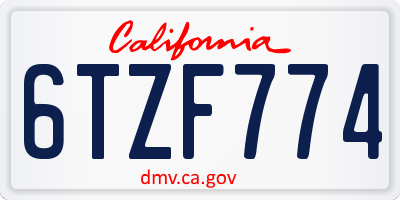 CA license plate 6TZF774