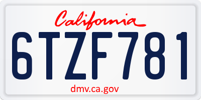 CA license plate 6TZF781