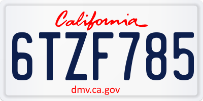 CA license plate 6TZF785