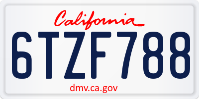 CA license plate 6TZF788