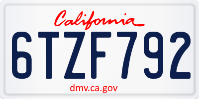 CA license plate 6TZF792