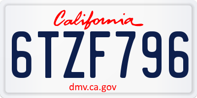 CA license plate 6TZF796