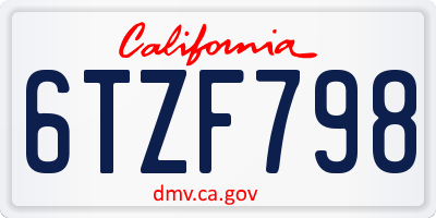 CA license plate 6TZF798