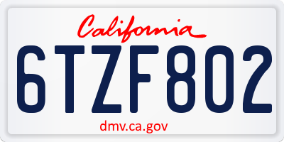 CA license plate 6TZF802