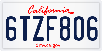 CA license plate 6TZF806