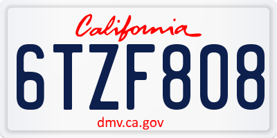 CA license plate 6TZF808