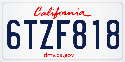CA license plate 6TZF818