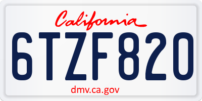 CA license plate 6TZF820