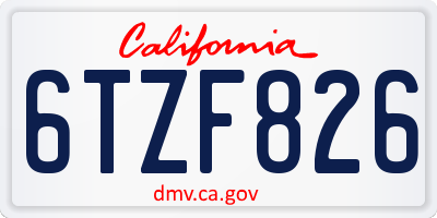 CA license plate 6TZF826