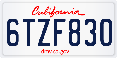 CA license plate 6TZF830