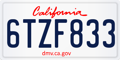CA license plate 6TZF833
