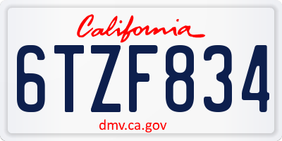 CA license plate 6TZF834