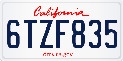CA license plate 6TZF835