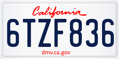 CA license plate 6TZF836