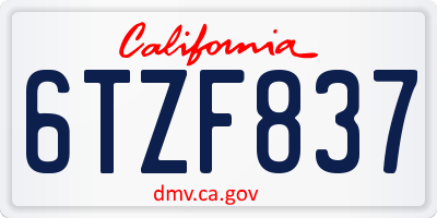 CA license plate 6TZF837