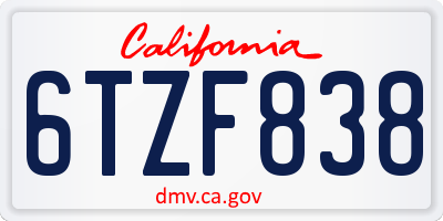 CA license plate 6TZF838