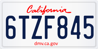 CA license plate 6TZF845