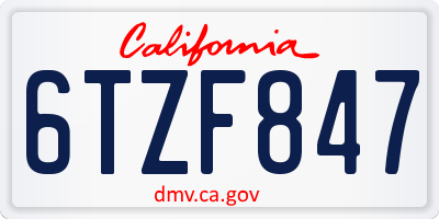 CA license plate 6TZF847