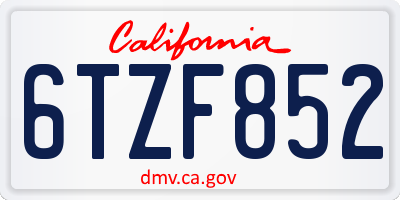 CA license plate 6TZF852