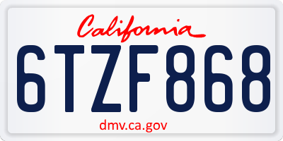 CA license plate 6TZF868