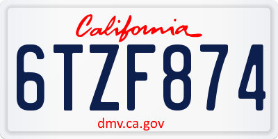 CA license plate 6TZF874