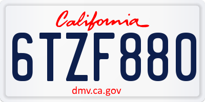 CA license plate 6TZF880