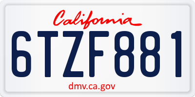 CA license plate 6TZF881