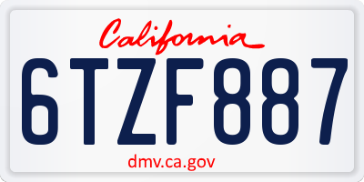 CA license plate 6TZF887