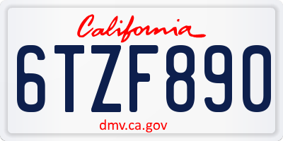 CA license plate 6TZF890
