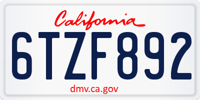 CA license plate 6TZF892
