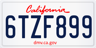 CA license plate 6TZF899
