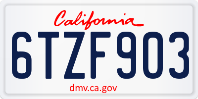 CA license plate 6TZF903