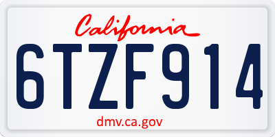 CA license plate 6TZF914