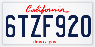 CA license plate 6TZF920