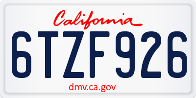 CA license plate 6TZF926