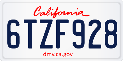CA license plate 6TZF928