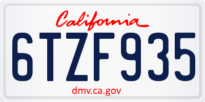 CA license plate 6TZF935