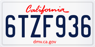 CA license plate 6TZF936