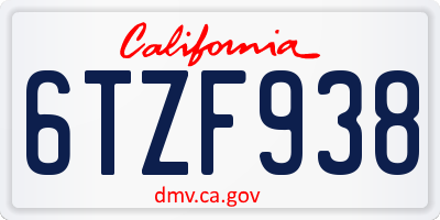 CA license plate 6TZF938