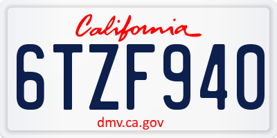 CA license plate 6TZF940
