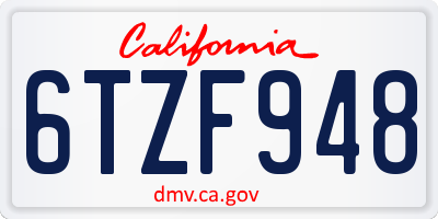 CA license plate 6TZF948
