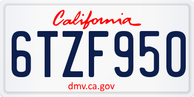 CA license plate 6TZF950