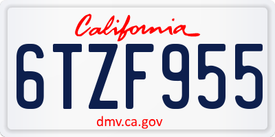CA license plate 6TZF955