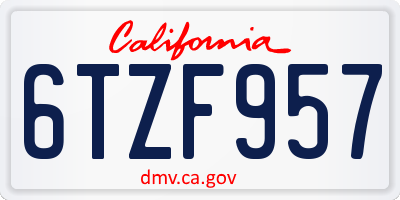 CA license plate 6TZF957