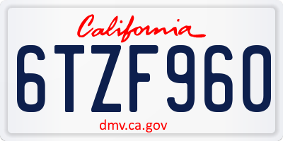CA license plate 6TZF960