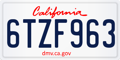 CA license plate 6TZF963